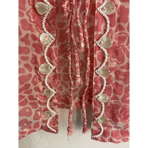 Letarte M Cover Up Pink Chiffon Shell Trim Kimono Animal Print Swim Tunic - Picture 7 of 9